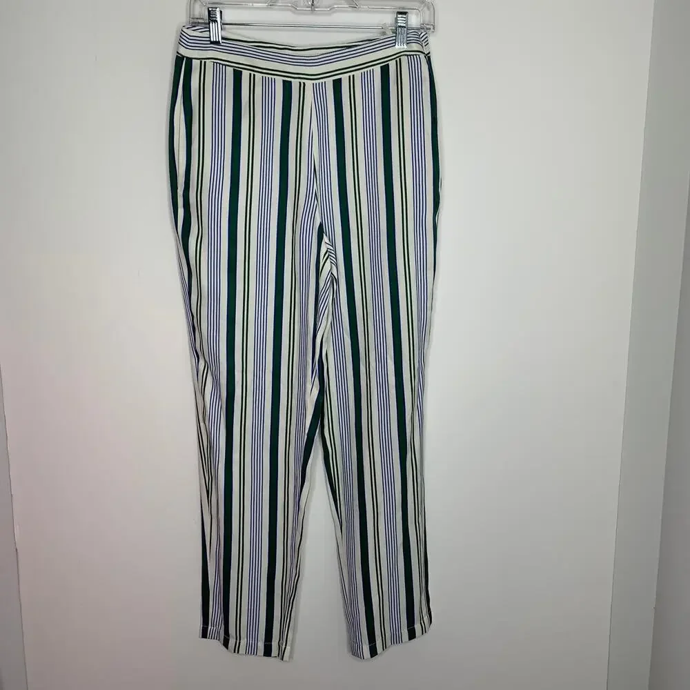 Tory Burch Cotton Green Grand Awning Stripe Pants Women's Size 2